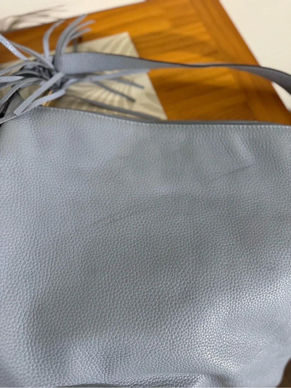 Michael Kors Light Blue Leather Hobo Bag with Tassel and Wristlet